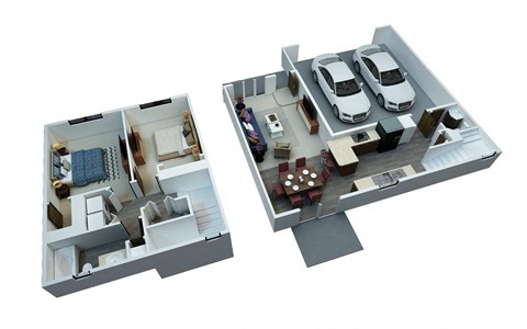 2 Bed 1.5 Bath Townhome with Attached Garage Floor Plan